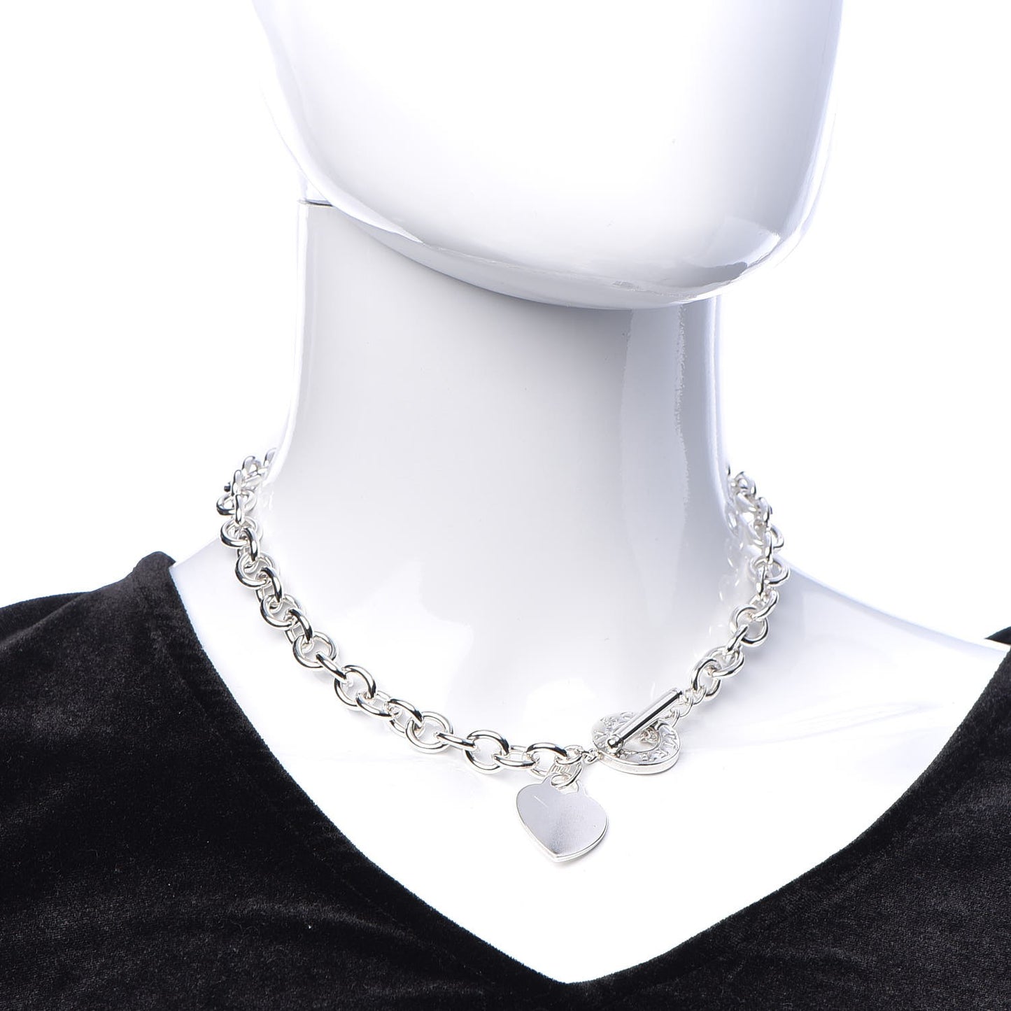 Sterling Silver Heart Tag Toggle Necklace