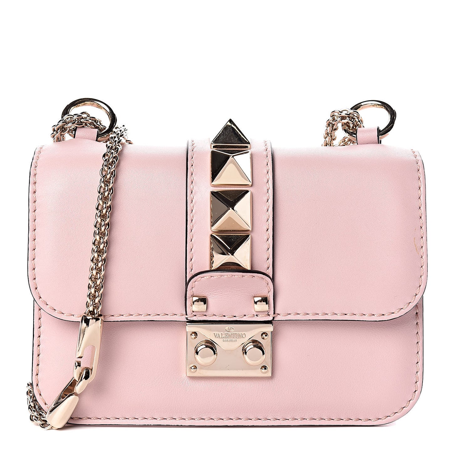 Vitello Mini Glam Lock Rockstud Flap Water Rose