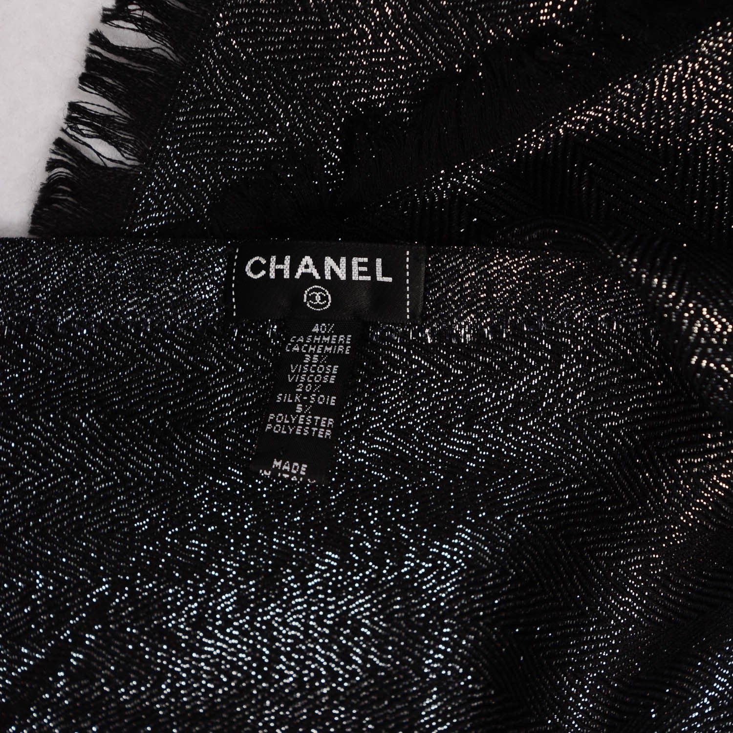 Chanel Cashmere CC Shawl Black Silver 4 of 4