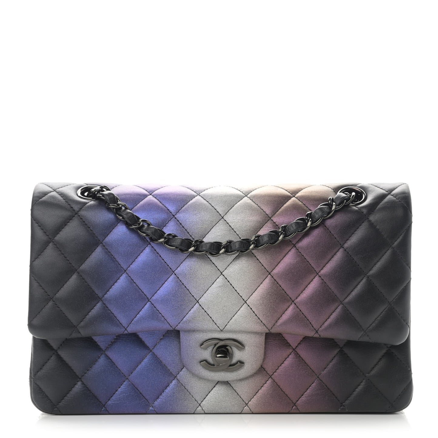 Calfskin Quilted Ombre Medium Double Flap Black