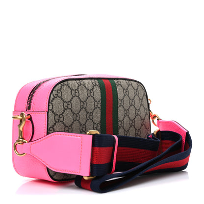 Gucci GG Supreme Monogram Textured Dollar Calfskin Web Ophidia Small Crossbody Bag Beige Ebony Fuchsia 3 of 10
