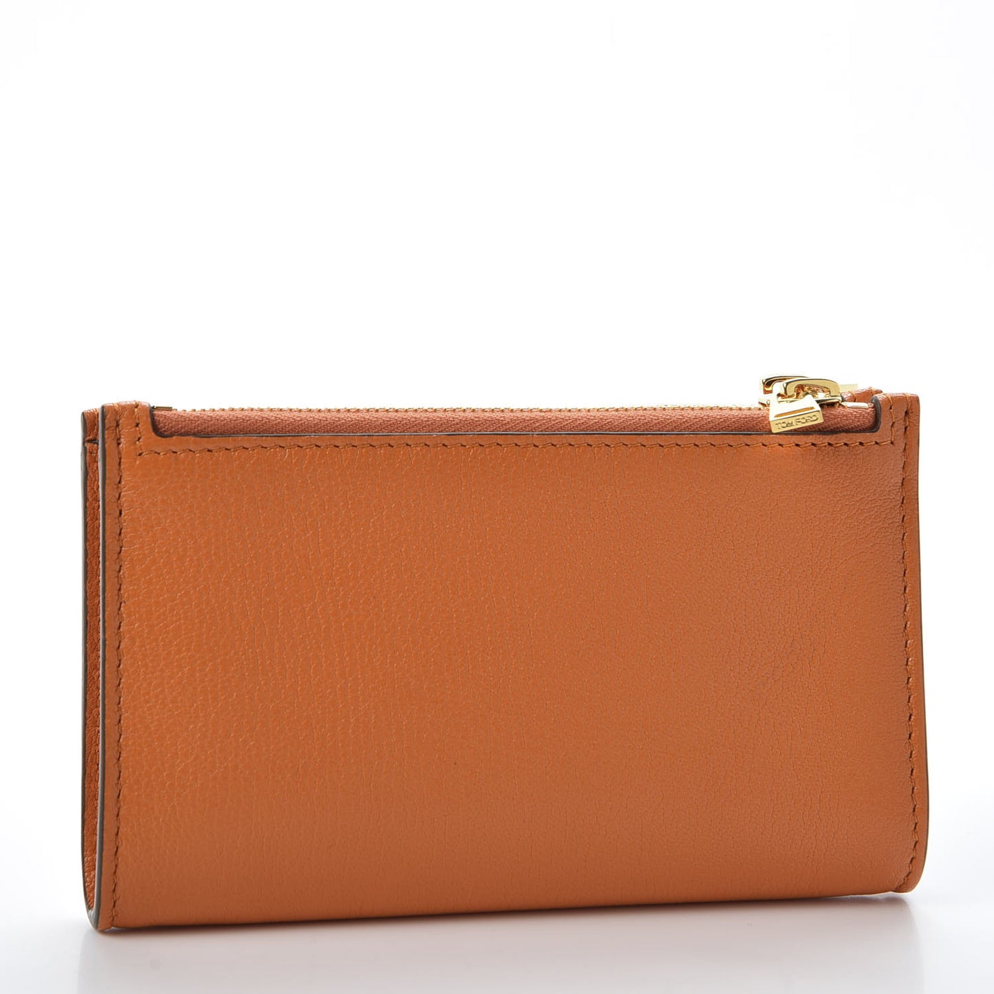 Calfskin Small Double Zip Pouch Wallet Orange