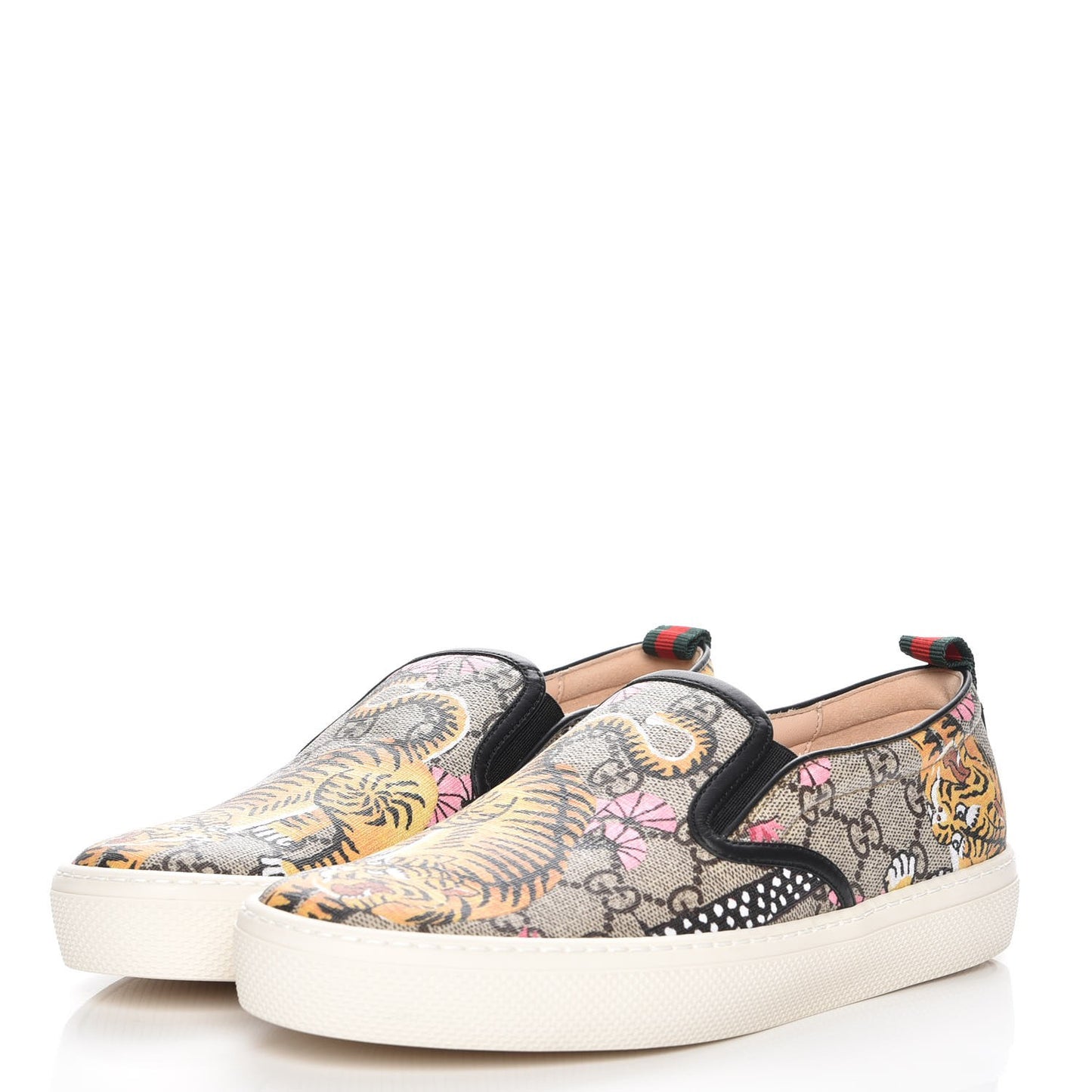GG Supreme Monogram Bengal Womens Dublin Slip On Sneakers 38.5 Beige Pink