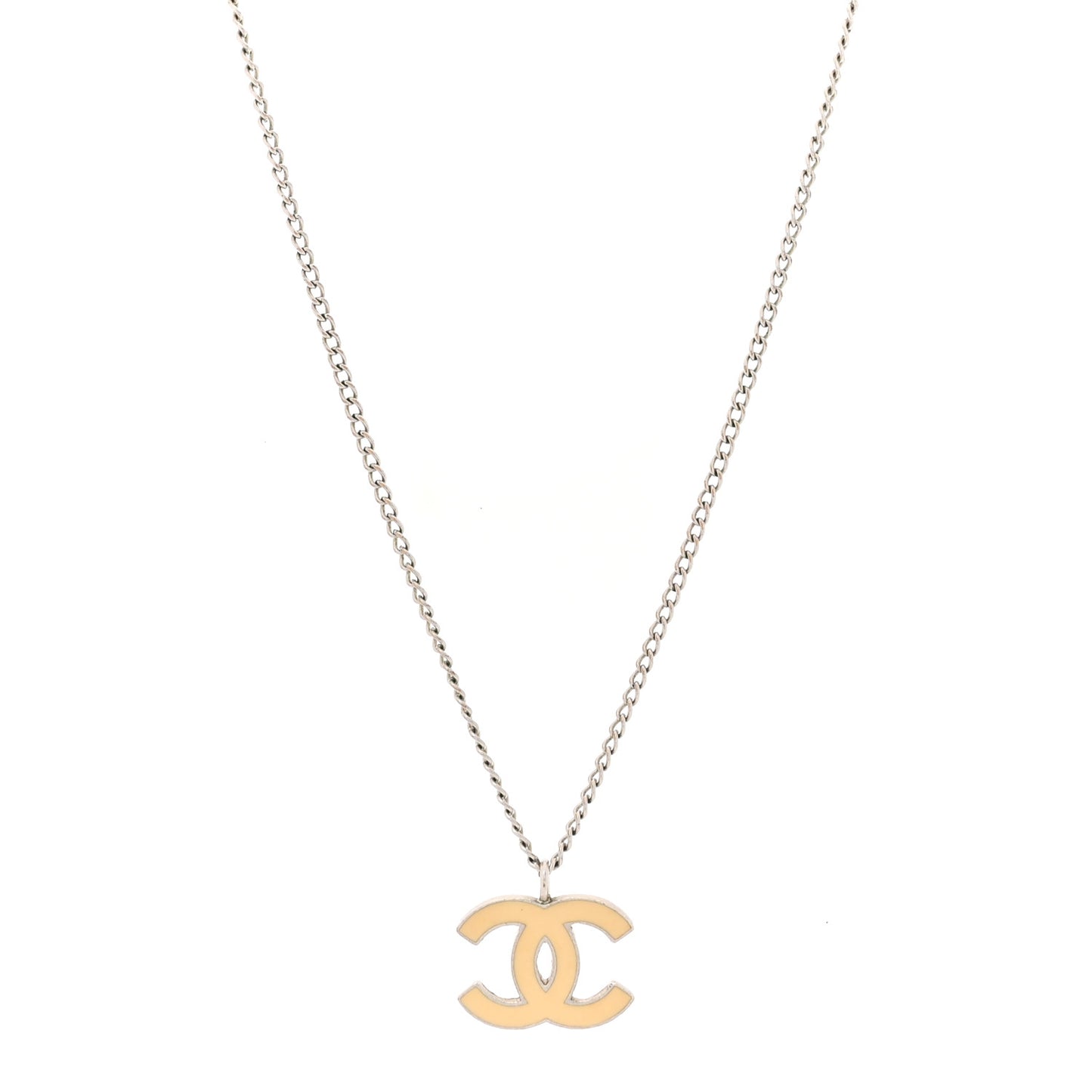 Enamel CC Necklace Silver White