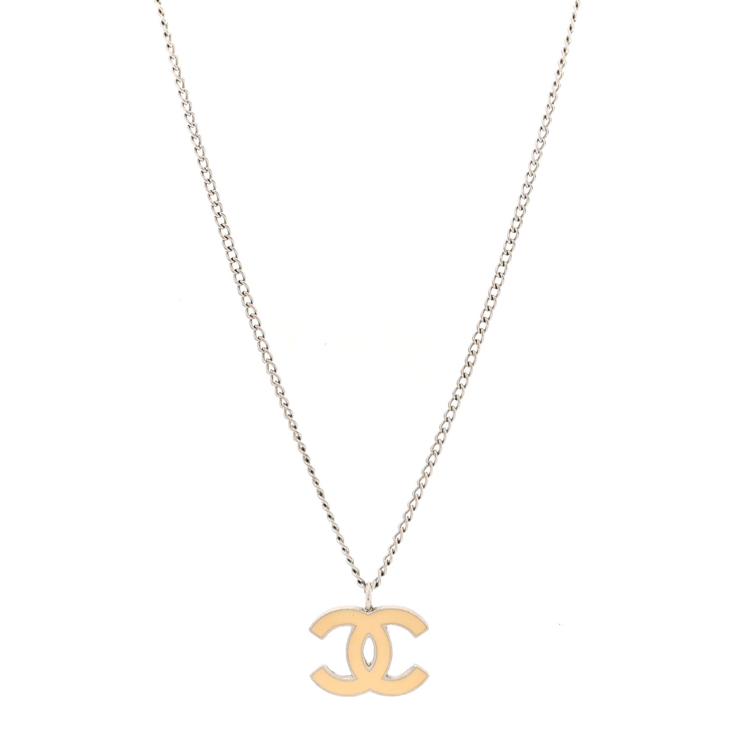 Chanel Enamel CC Necklace Silver White 1 of 4