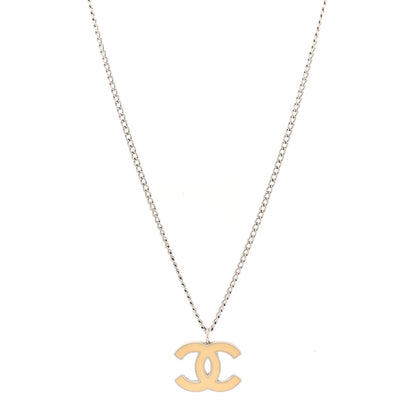 Chanel Enamel CC Necklace Silver White 1 of 4