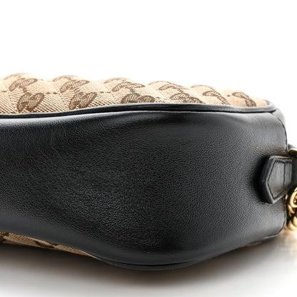 Gucci Monogram Matelasse Diagonal Small GG Marmont Chain Shoulder Bag Beige Black 10 of 11