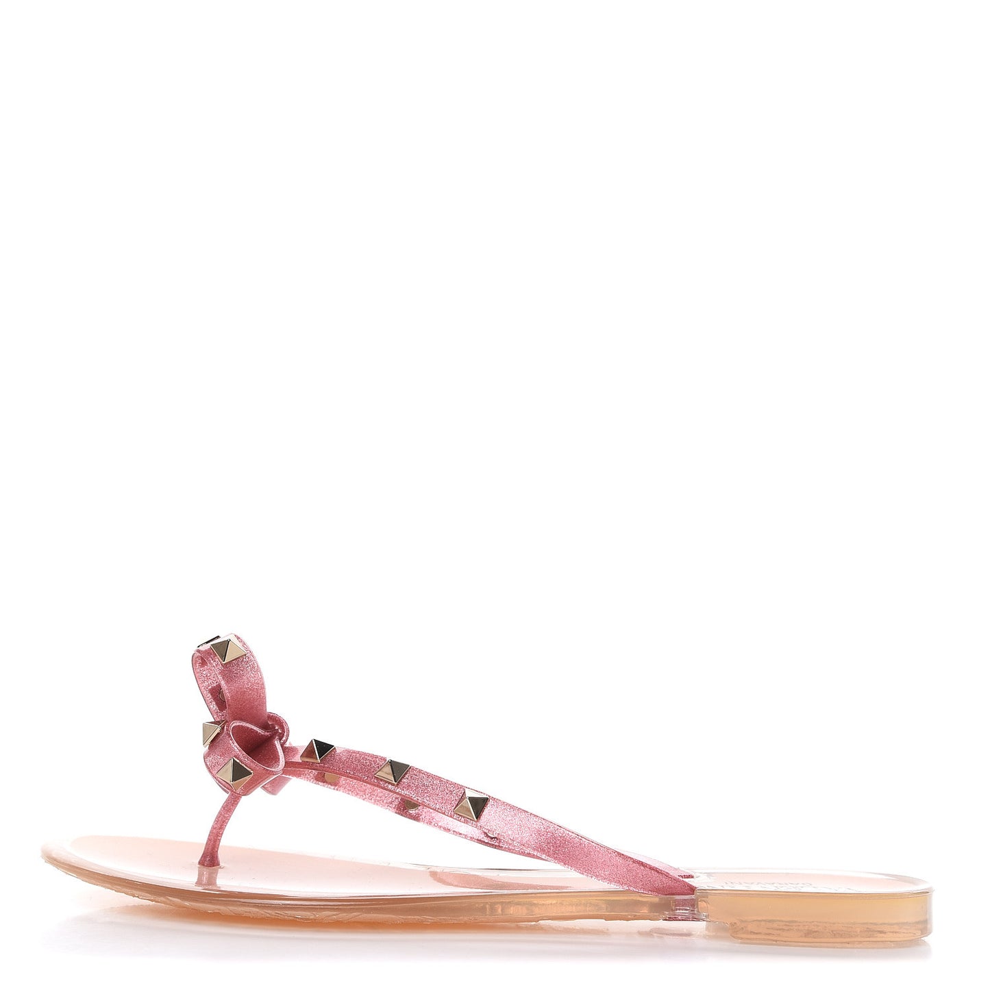 PVC Jelly Glitter Rockstud Bow Thong Sandals 39 Pink