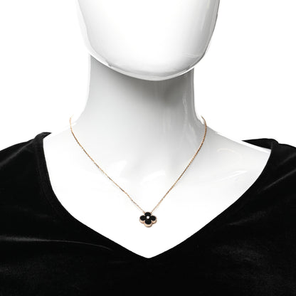 Van Cleef & Arpels 18K Rose Gold Diamond Black Onyx Vintage Alhambra Pendant Necklace 2 of 7