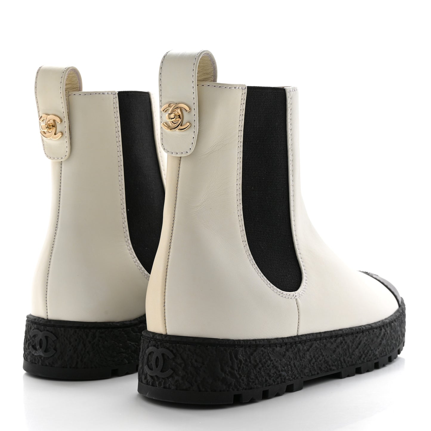 Calfskin Cap Toe CC Ankle Boots 41 White Black