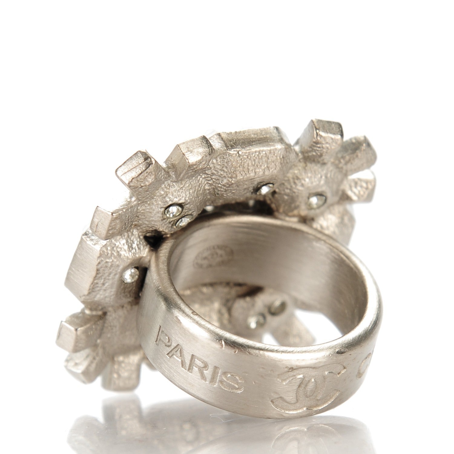Chanel Baguette Crystal CC Ring 3.5 Silver 3 of 4