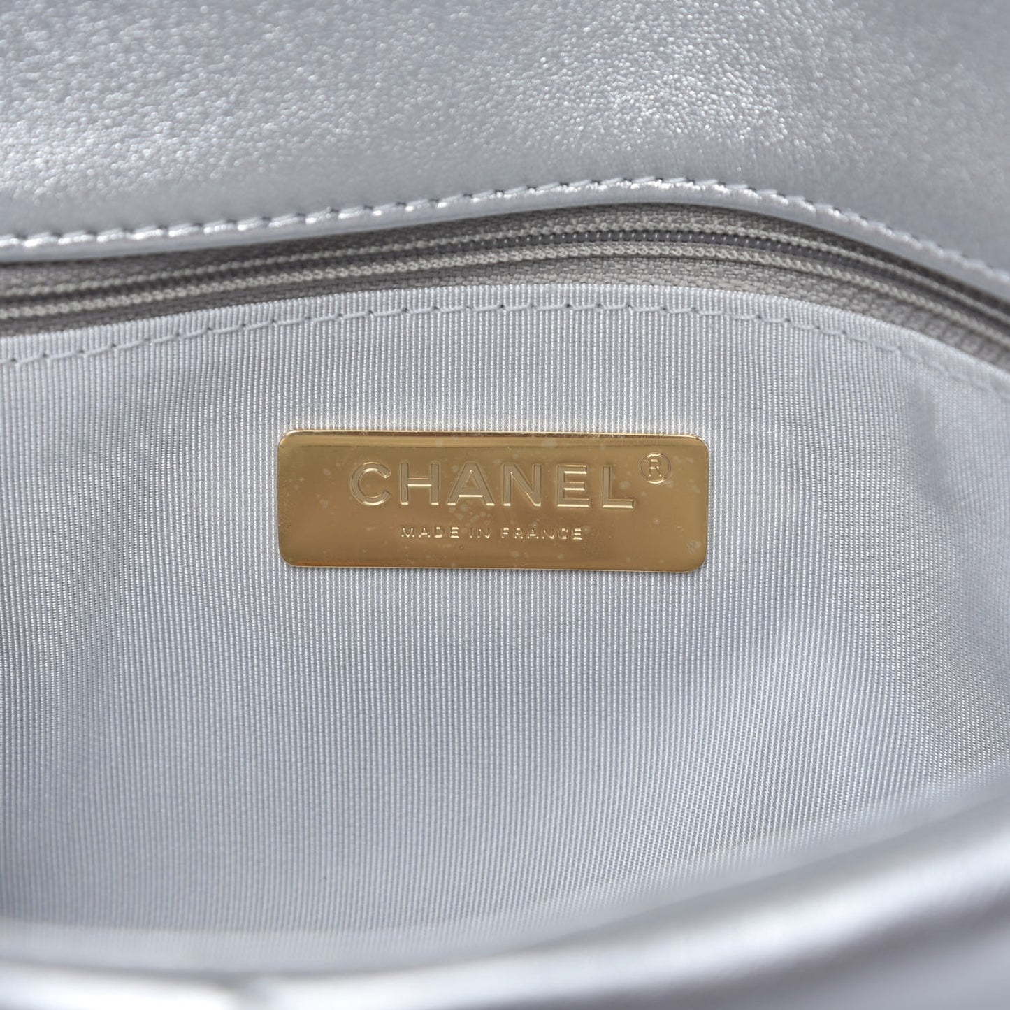 Metallic Lambskin Quilted Medium Chanel 19 Flap Silver
