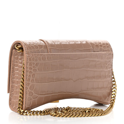 Balenciaga Shiny Calfskin Crocodile Embossed Hourglass Chain Bag Nude Beige 6 of 17