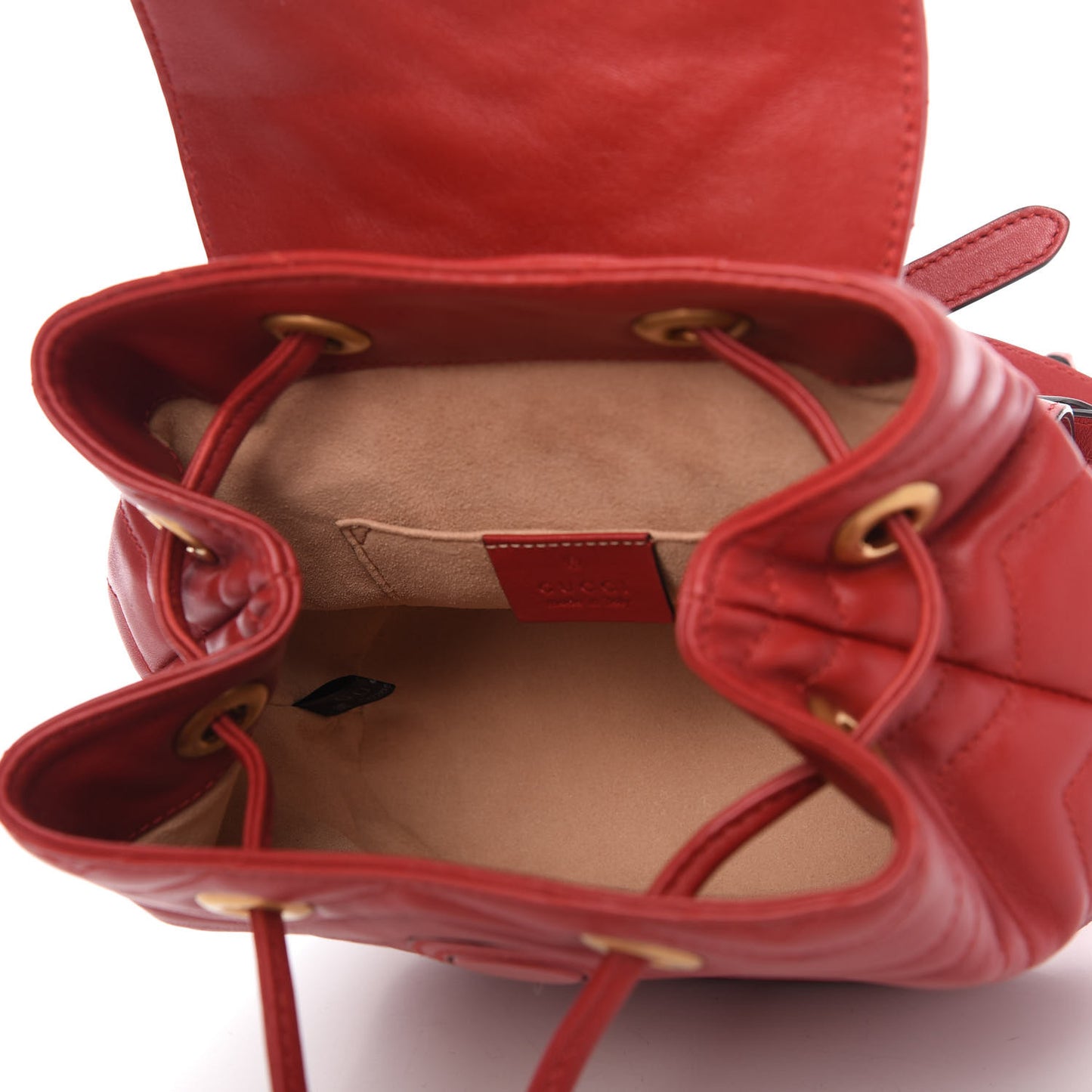 Calfskin Matelasse GG Marmont Flap Backpack Hibiscus Red
