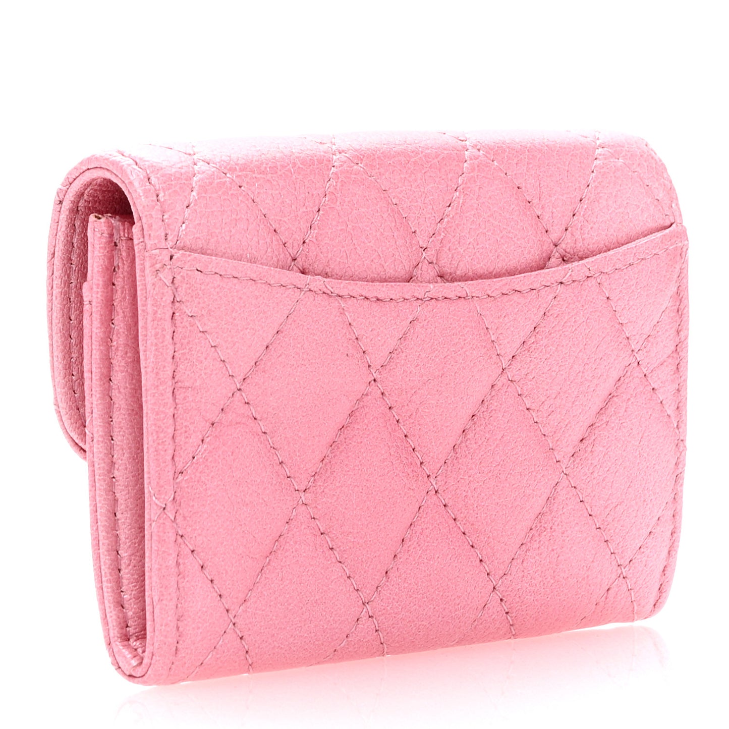 Cloudy Pearly Goatskin Quilted Flap Card Holder Wallet Pink