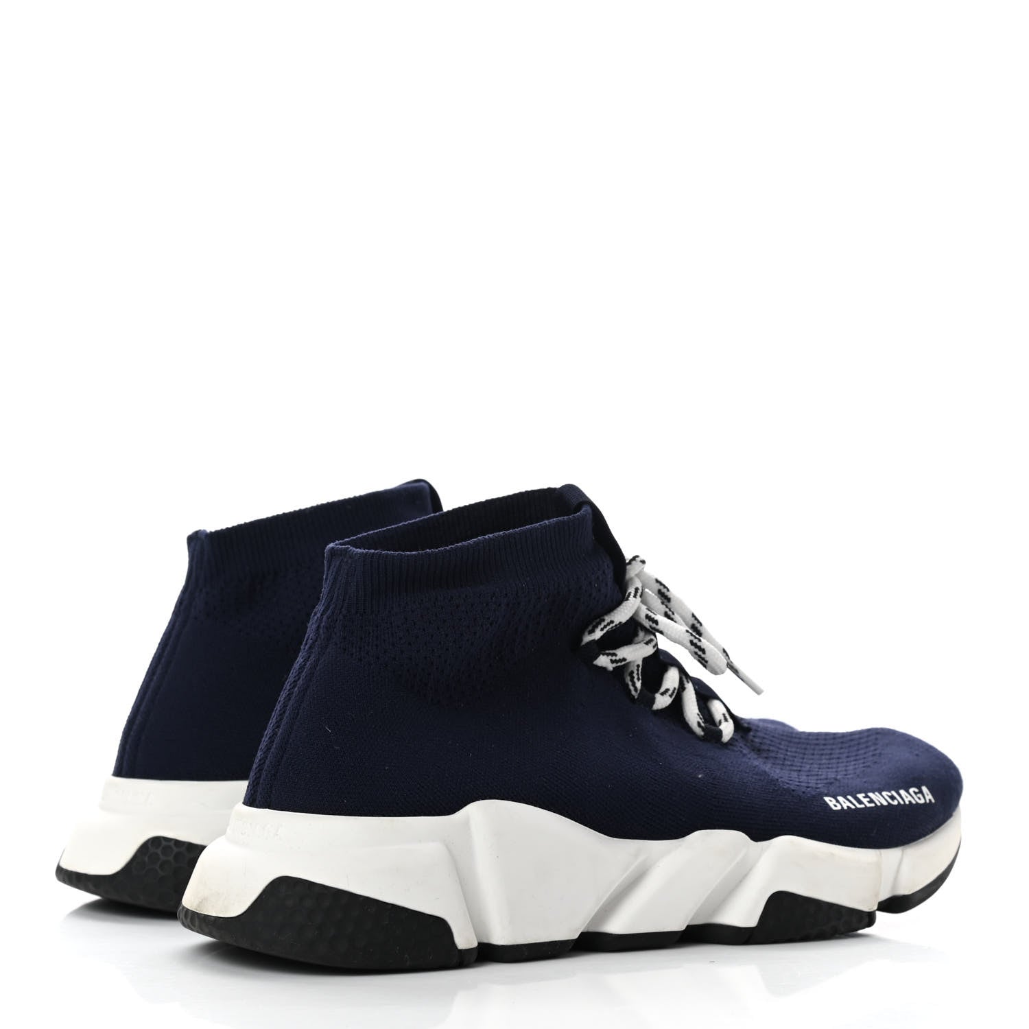 Balenciaga Knit Womens Speed Lace Up Sneakers 40 Navy White 4 of 8