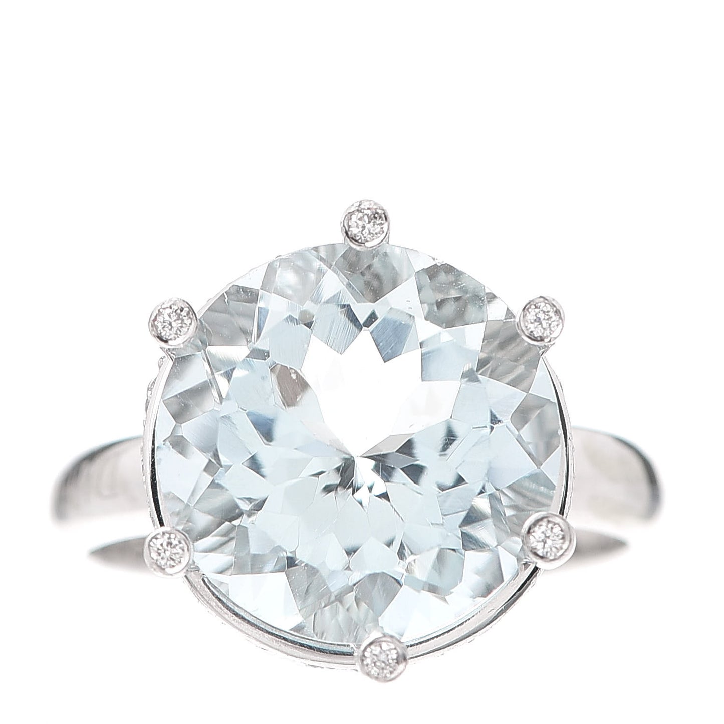 18K White Gold Diamond Aquamarine Minou Ring 56 7.75