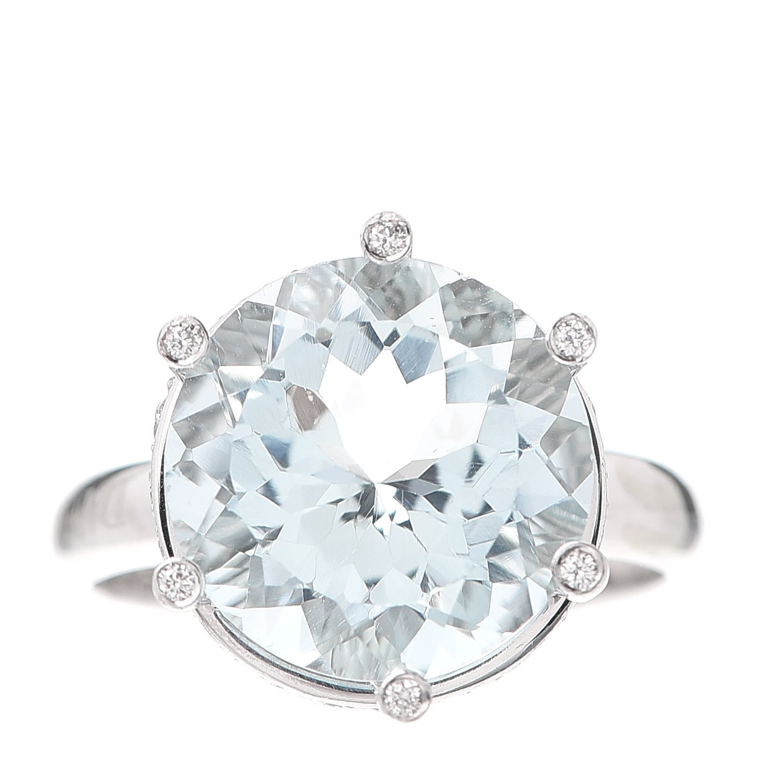Damiani 18K White Gold Diamond Aquamarine Minou Ring 56 7.75 1 of 6