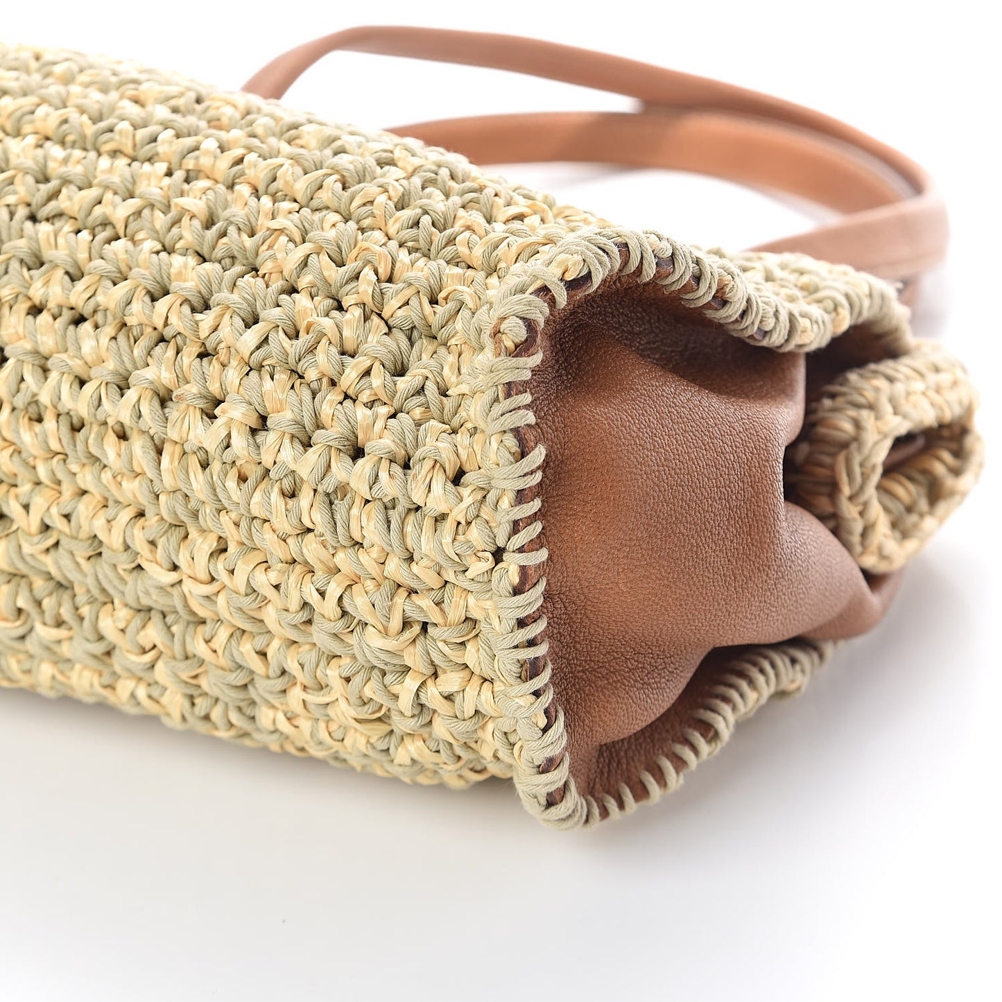 Raffia Calfskin Shoulder Bag Naturale