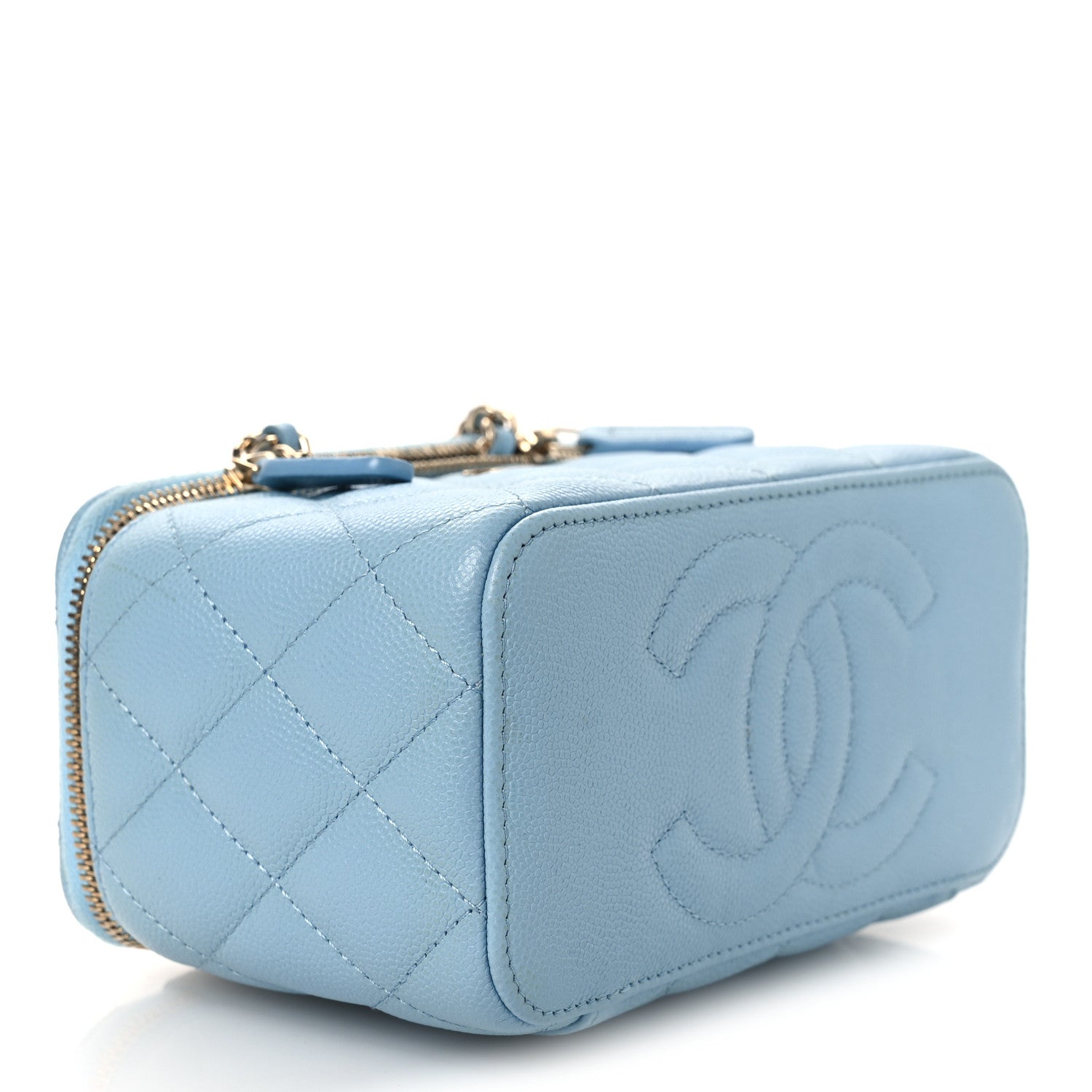 Chanel Caviar Quilted Small Tiny CC Vanity Case With Chain Light Blue 4 of 16