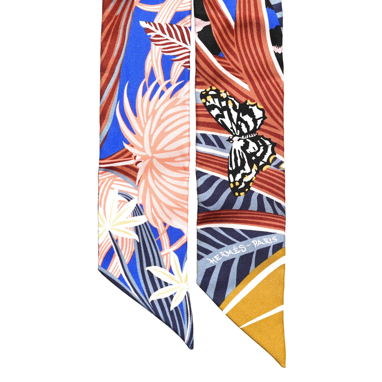 Hermes Silk Jaguar Quetzal Twilly Bleu Roy Brun Saumon 2 of 3