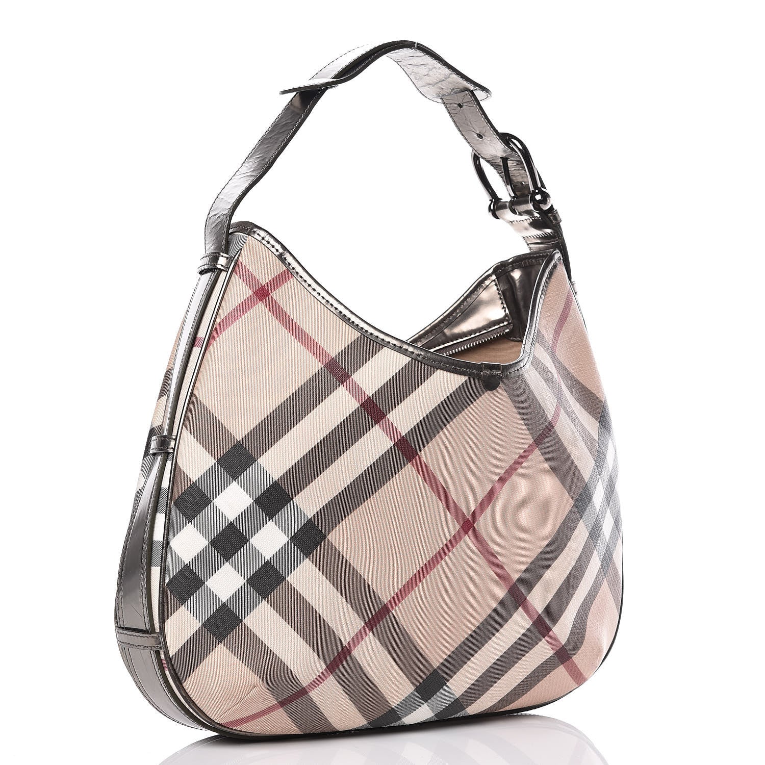 Burberry Patent Supernova Check Medium Barton Hobo Dark Nickel 3 of 13
