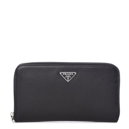 Prada Saffiano Triangle Zip Around Wallet Black 1 of 7