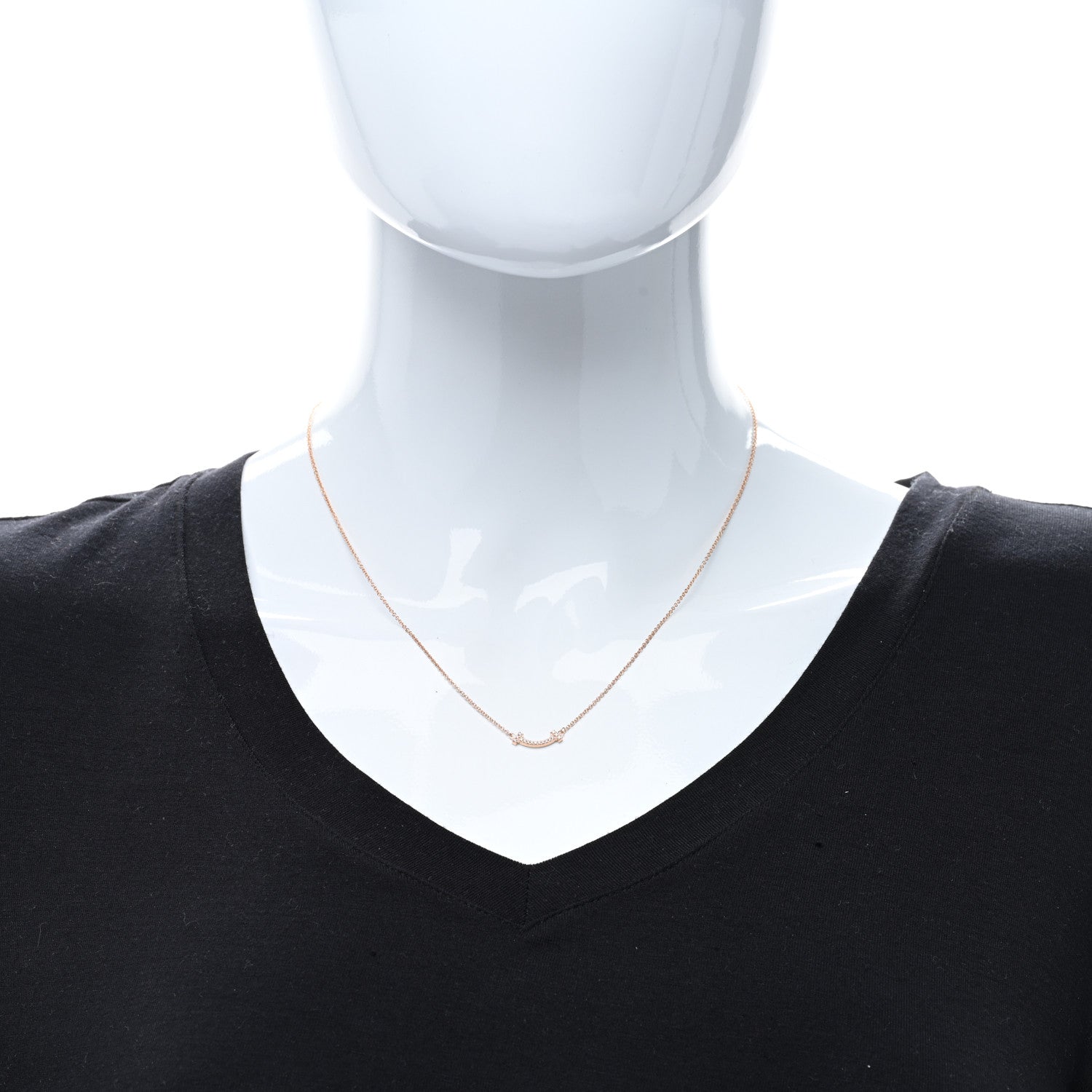 Tiffany 18K Rose Gold Diamond Mini T Smile Pendant Necklace 3 of 5