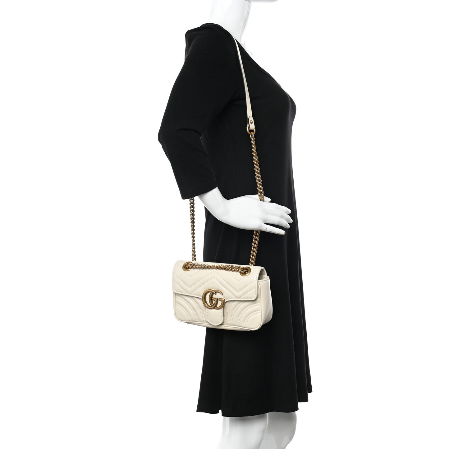 Calfskin Matelasse Mini GG Marmont Shoulder Bag White
