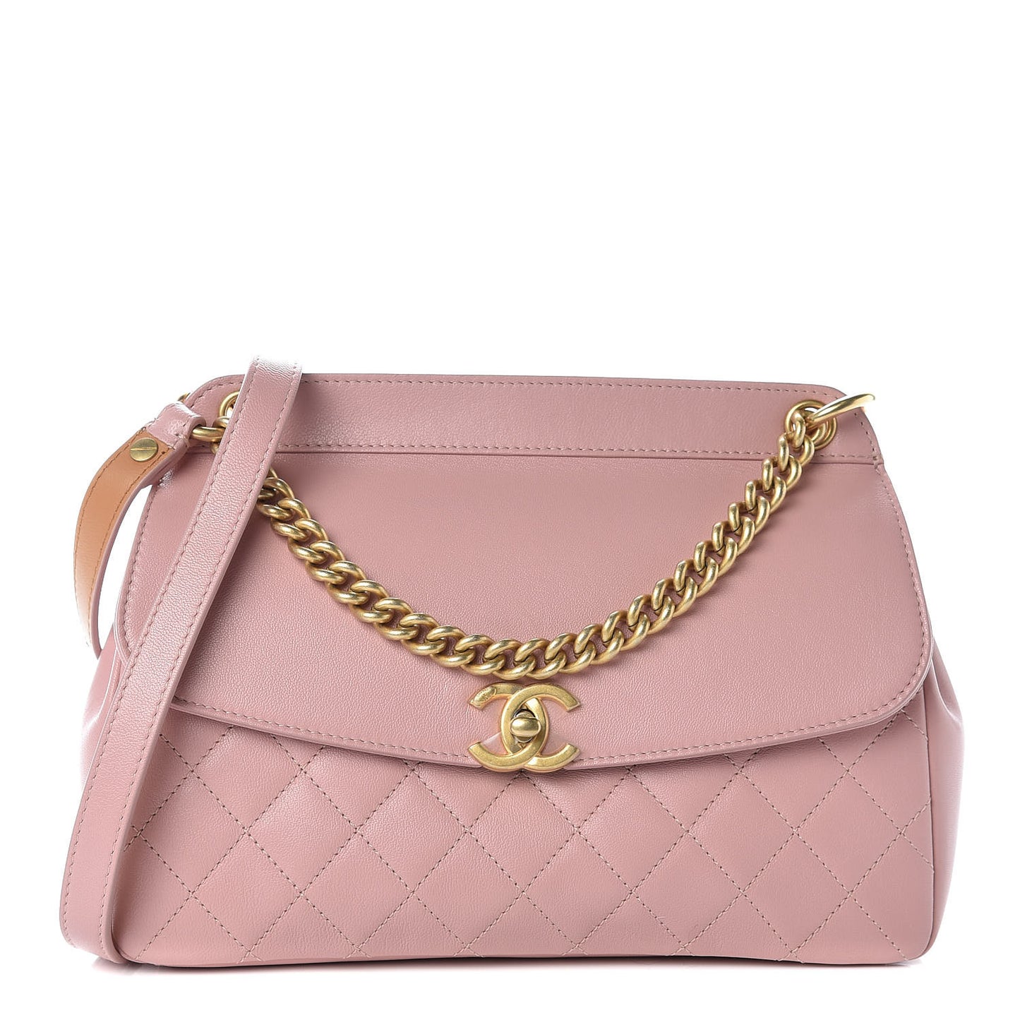 Lambskin Quilted Curved Flap Pink