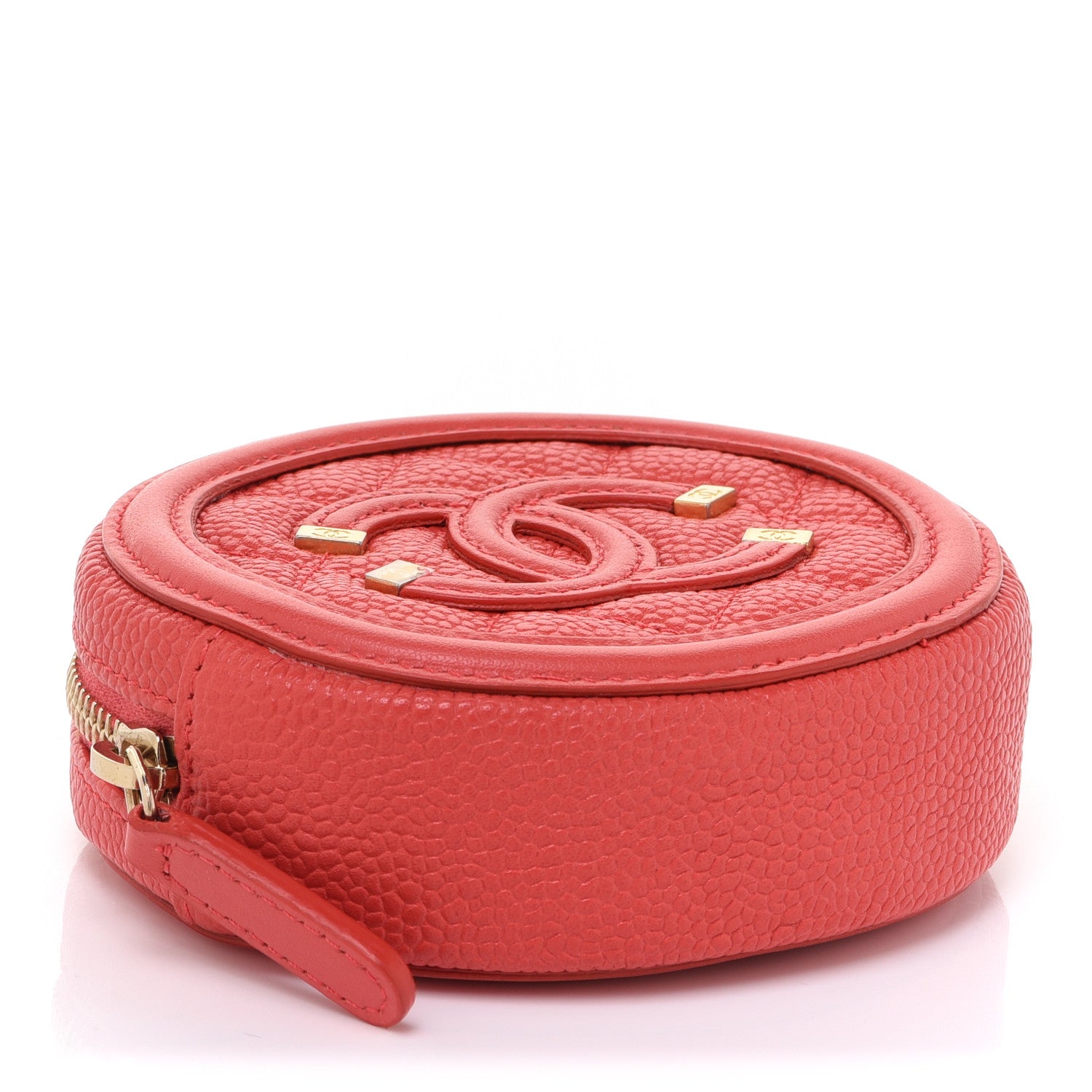 Chanel Caviar Quilted Filigree Zip Around Classic Coin Purse Red 4 of 8