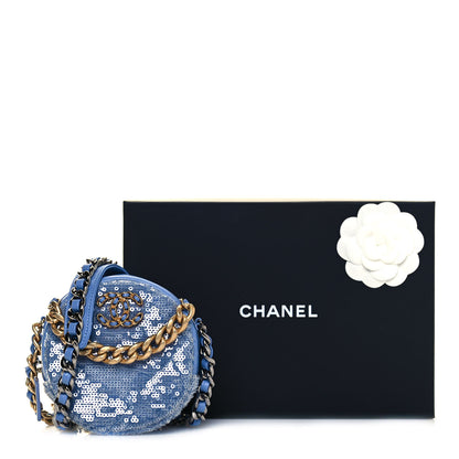 Chanel Sequin Chanel 19 Round Clutch With Chain Light Blue 13 of 13