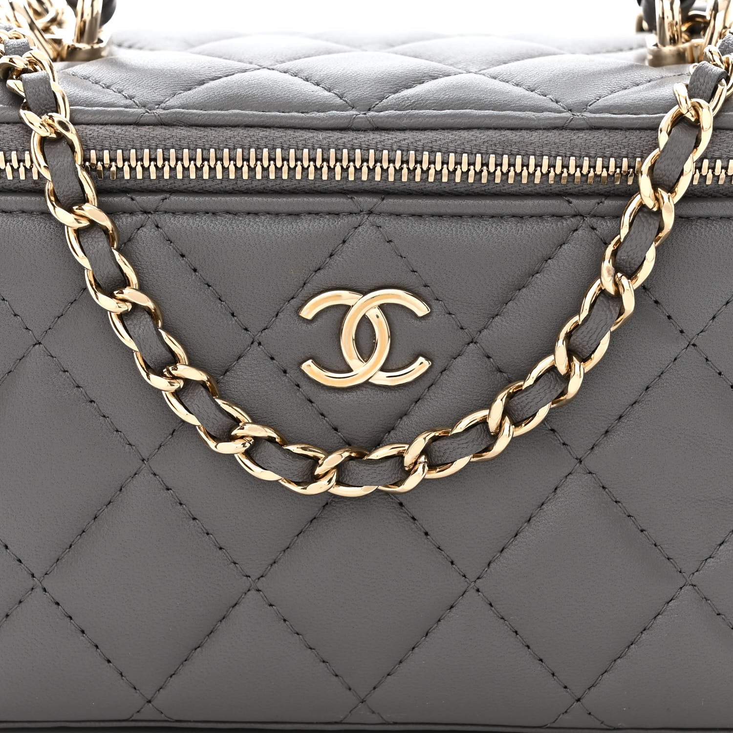 Chanel Lambskin Quilted Small Top Handle Vanity Case With Chain Dark Grey 8 of 12