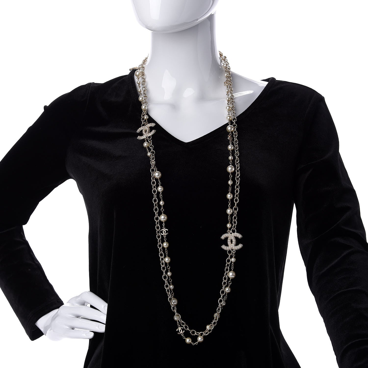Chanel Graduated Pearl CC Long Necklace Light Gold 2 of 5