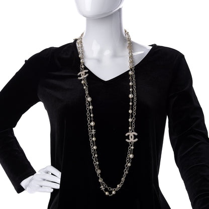 Chanel Graduated Pearl CC Long Necklace Light Gold 2 of 5