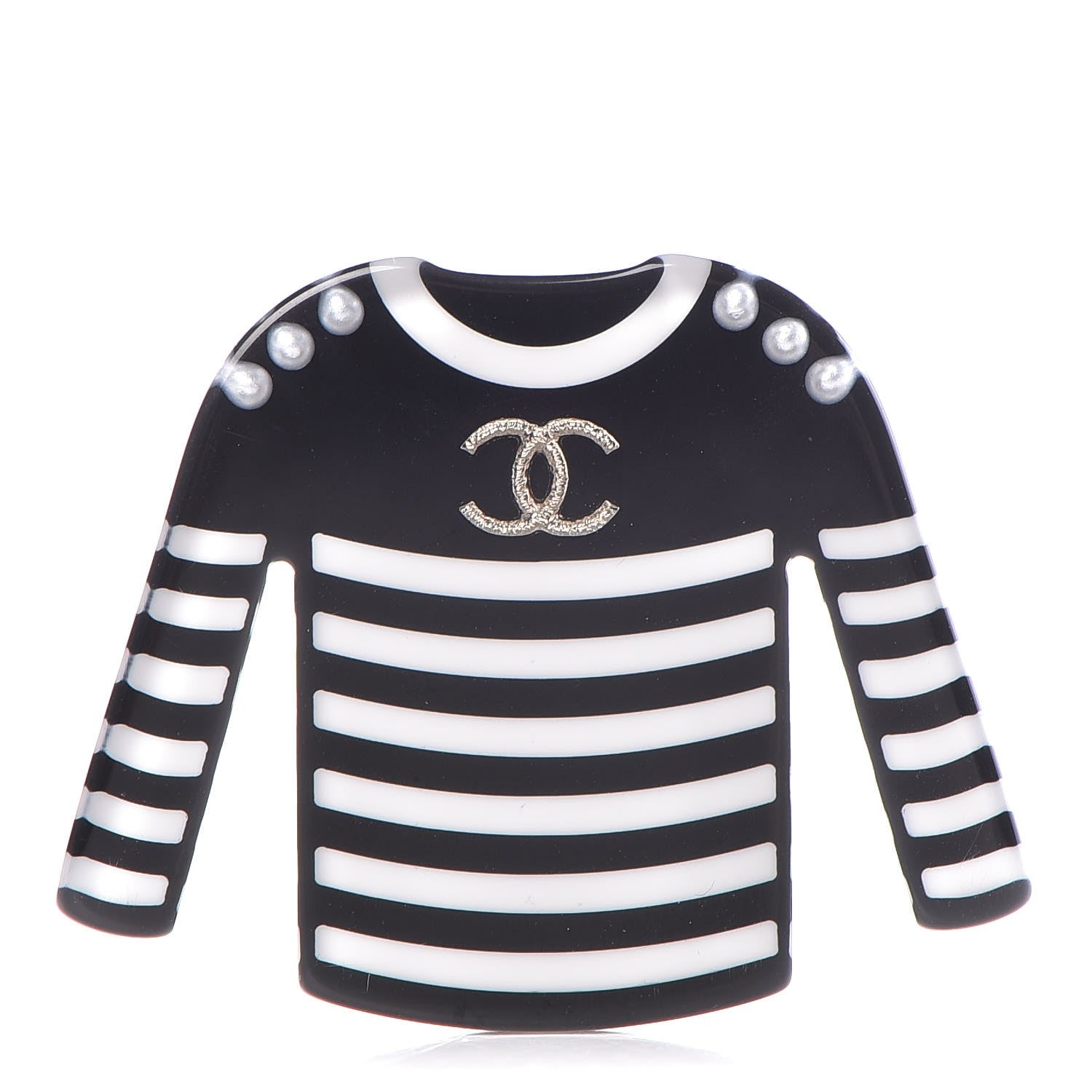 Chanel Resin Sweater CC Brooch Black White 1 of 6