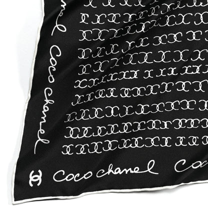 Chanel Silk Twill Square Scarf Hair Tie Black White 3 of 6
