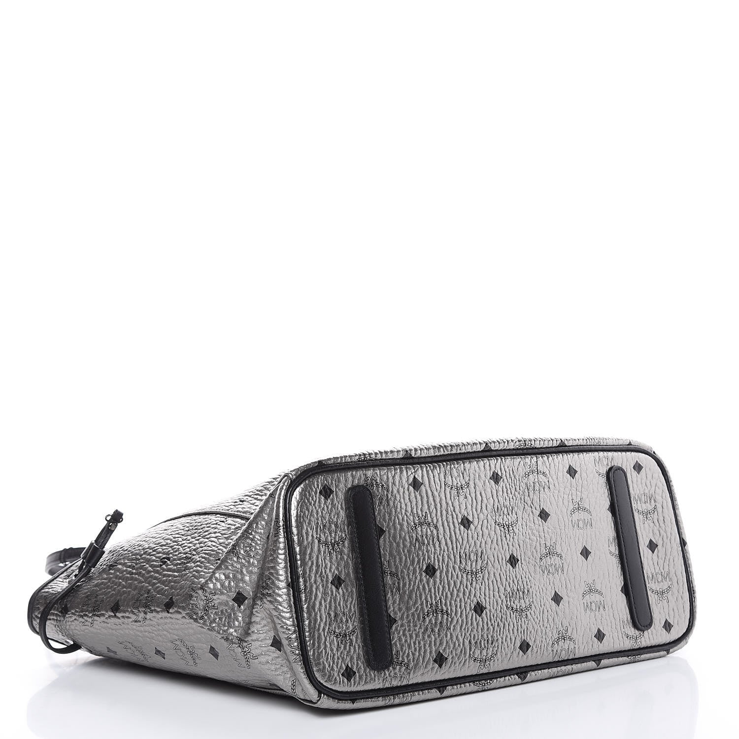 MCM Metallic Visetos Medium Reversible Shopper Tote Silver Black