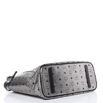 MCM Metallic Visetos Medium Reversible Shopper Tote Silver Black 6 of 12