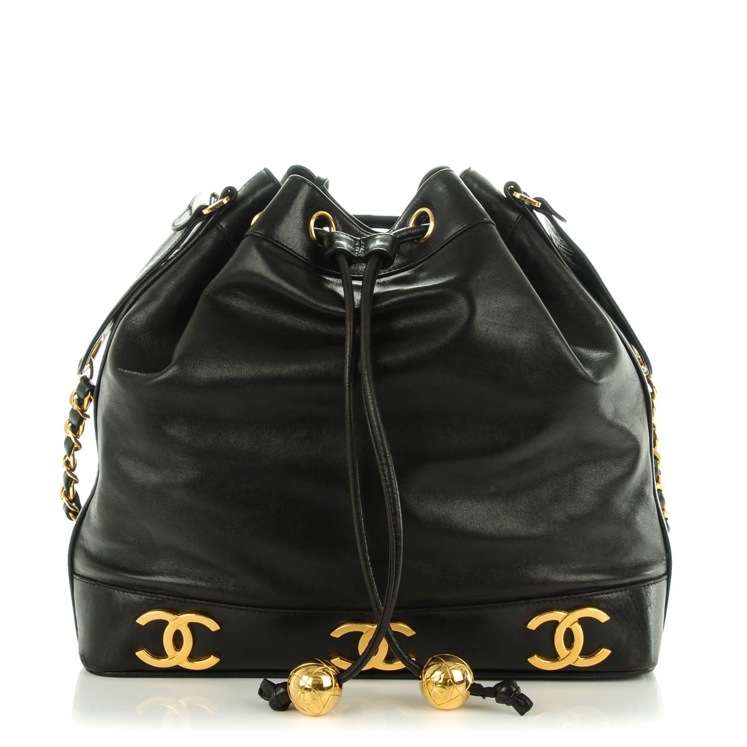 Chanel Lambskin CC Drawstring Shoulder Bag Black 1 of 11