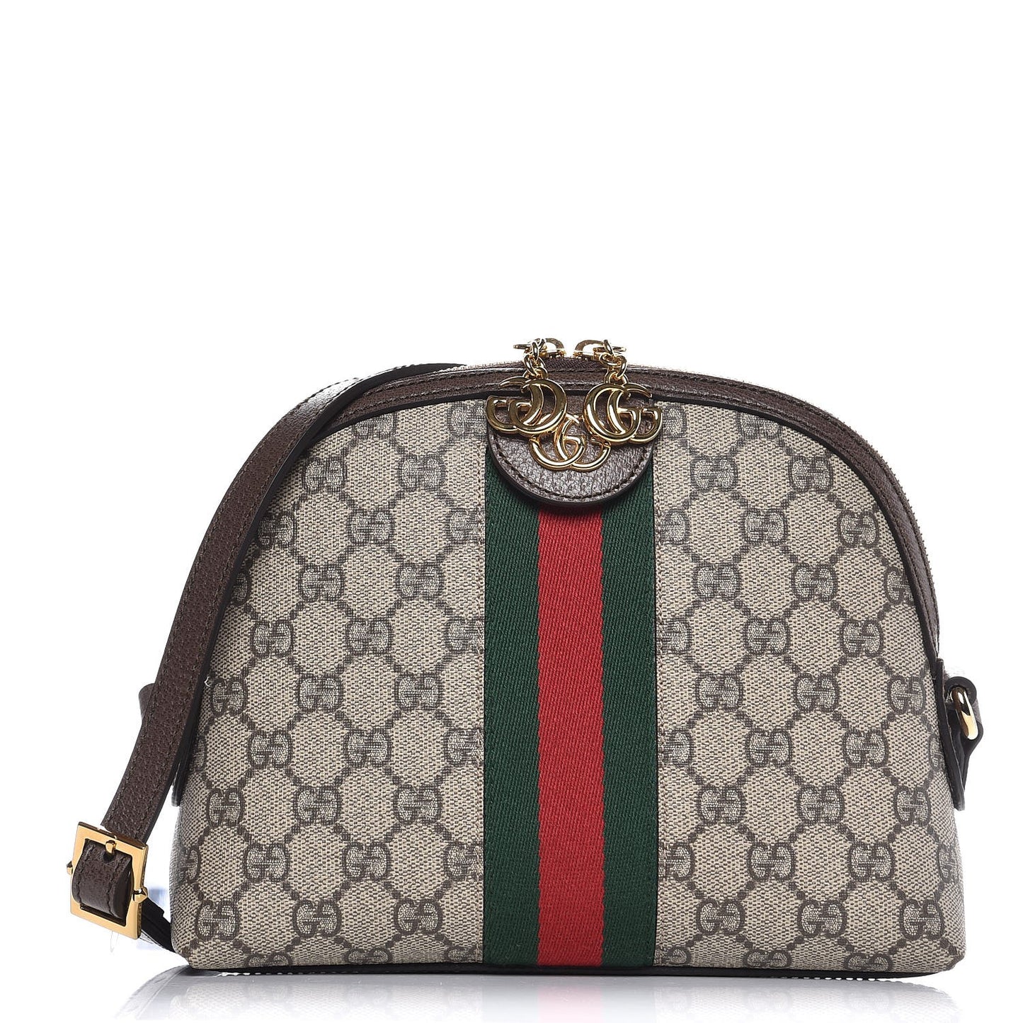 GG Supreme Monogram Textured Dollar Calfskin Web Small Ophidia Dome Shoulder Bag Beige Ebony New Acero