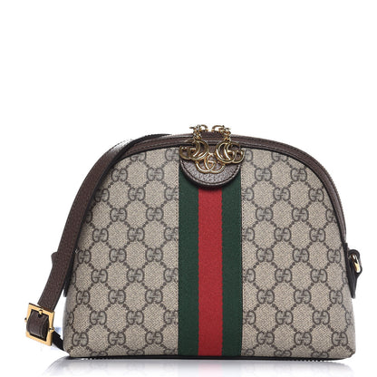 Gucci GG Supreme Monogram Textured Dollar Calfskin Web Small Ophidia Dome Shoulder Bag Beige Ebony New Acero 1 of 7