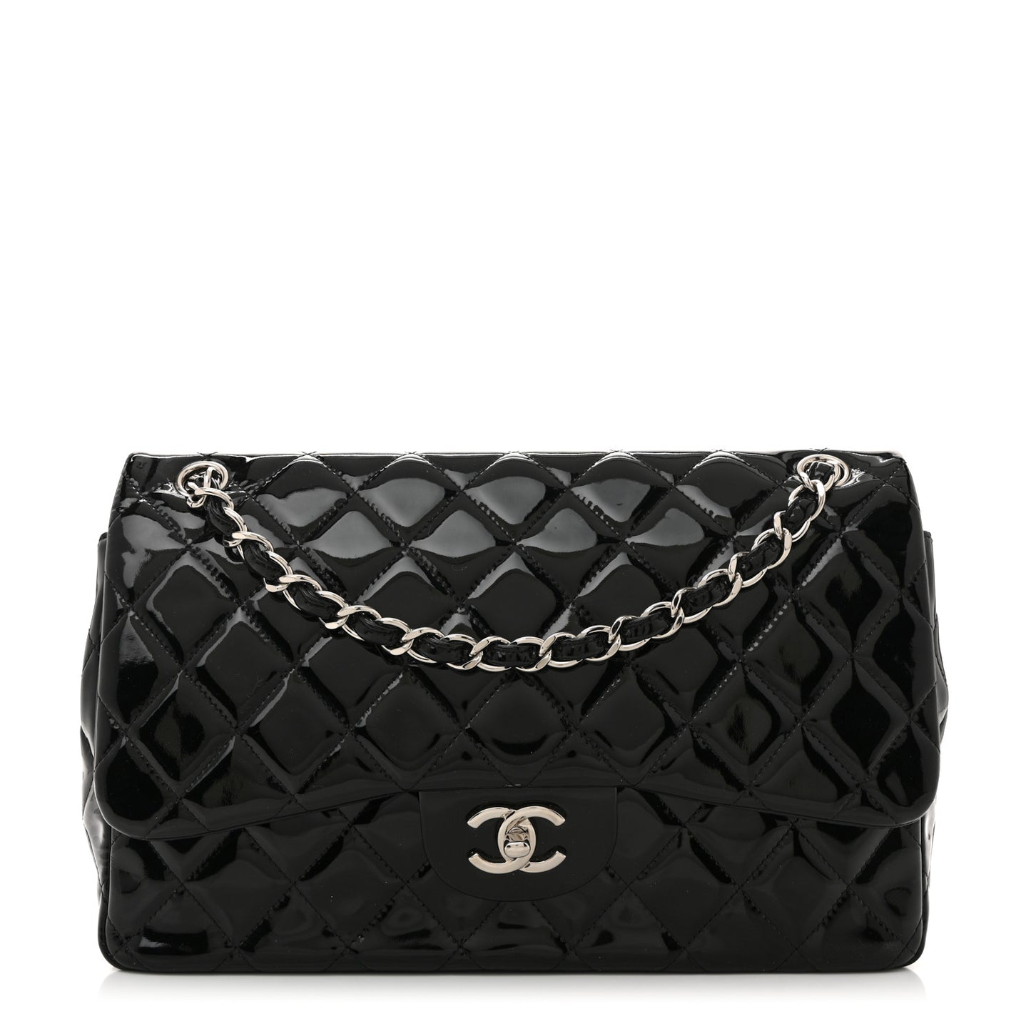 Patent Quilted Jumbo Double Flap Black