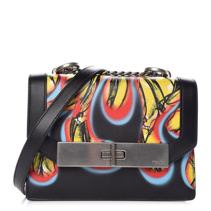 Prada City Calfskin Severine Banana Print Flap Giallo Black 1 of 7