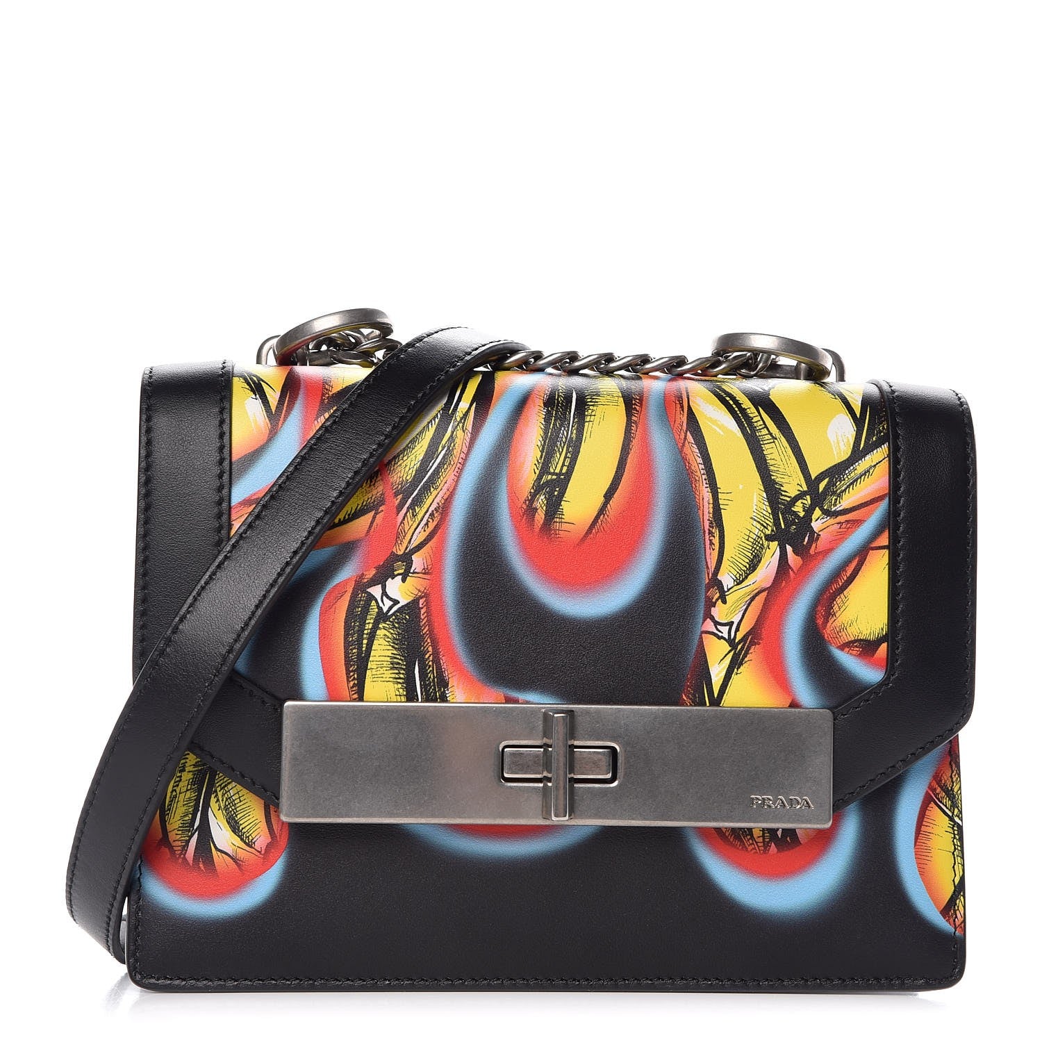 Prada City Calfskin Severine Banana Print Flap Giallo Black 1 of 7
