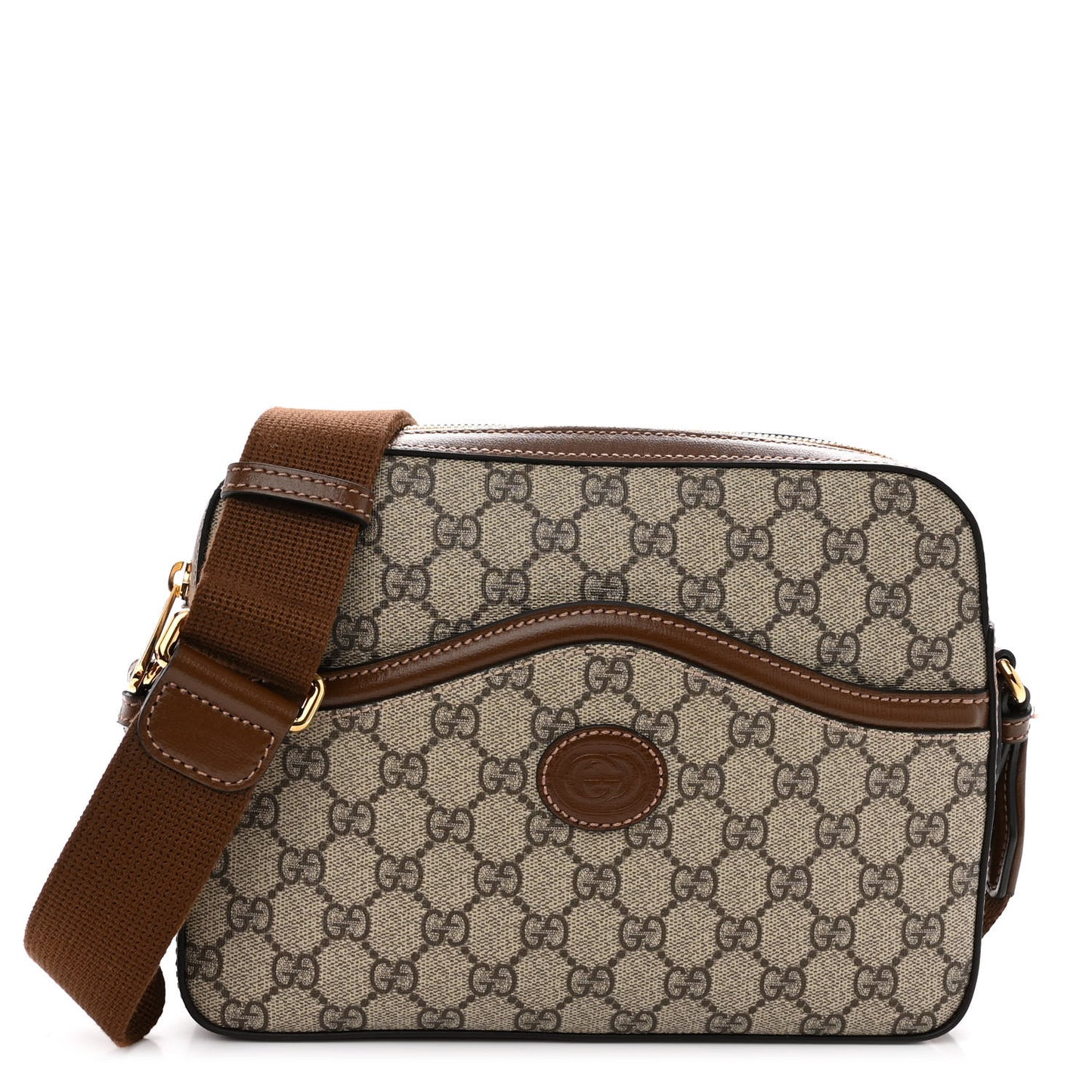 GG Supreme Monogram Azalea Calfskin Retro Interlocking G Messenger Shoulder Bag Beige Ebony Brown Sugar