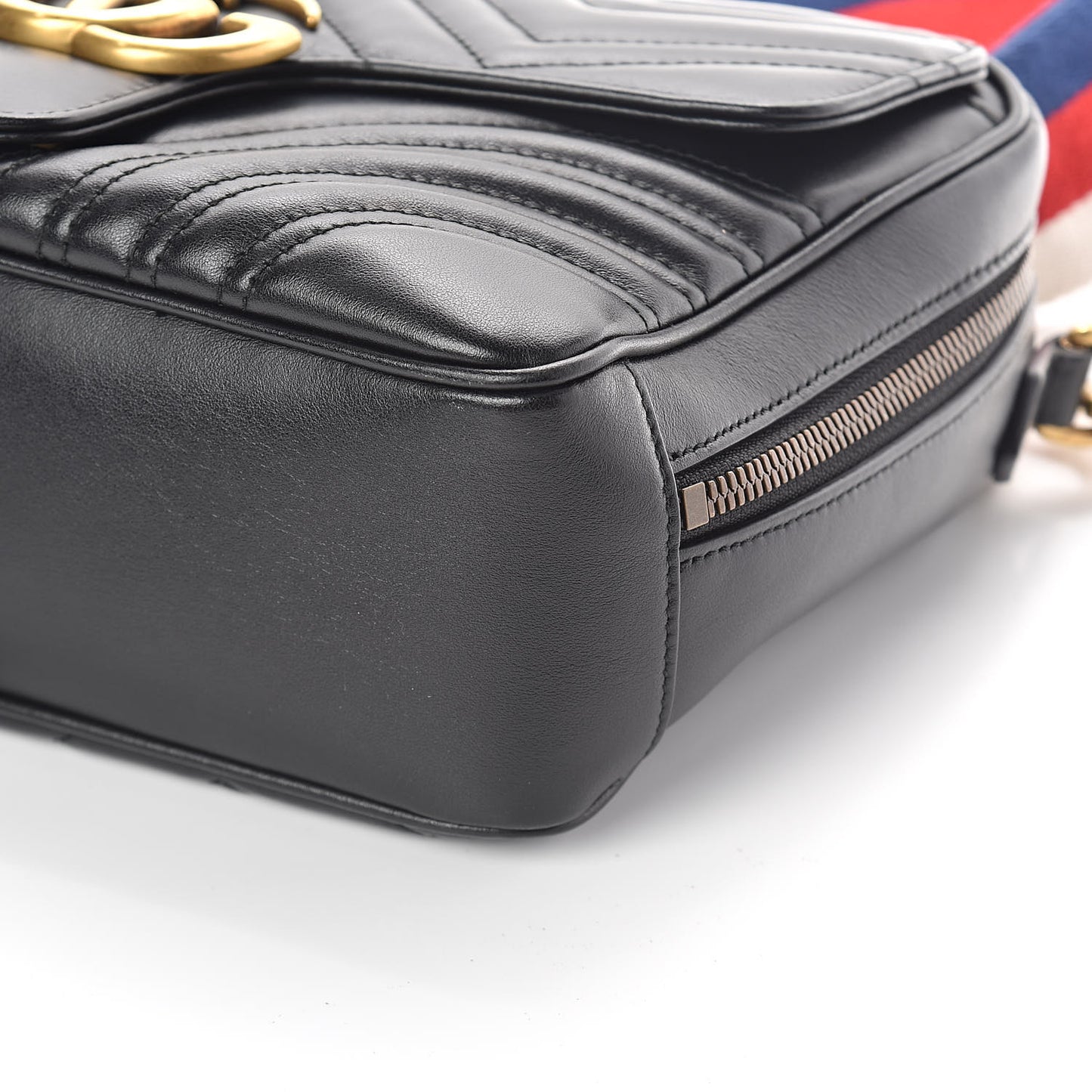 Calfskin Matelasse Sylvie Web Small GG Marmont Top Handle Shoulder Bag Black