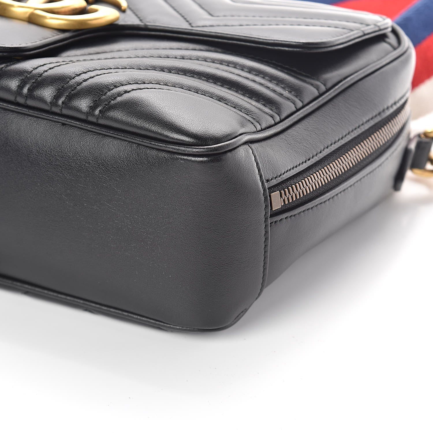 Gucci Calfskin Matelasse Sylvie Web Small GG Marmont Top Handle Shoulder Bag Black 9 of 10