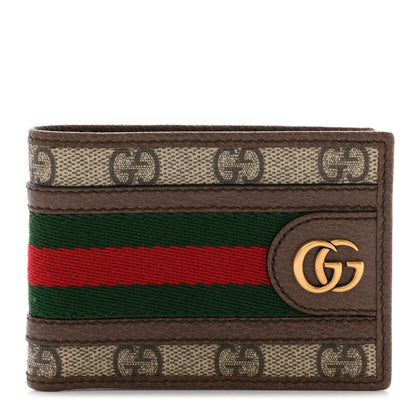 Gucci GG Supreme Monogram Web Mens Ophidia Bi-Fold Coin Wallet Beige New Acero 1 of 7