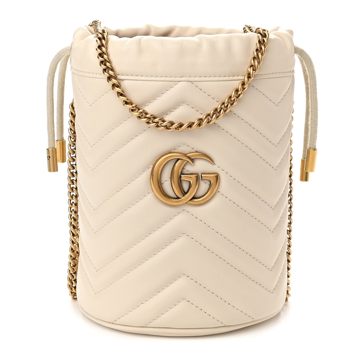 Gucci Calfskin Matelasse Mini GG Marmont 2.0 Bucket Bag White 1 of 13